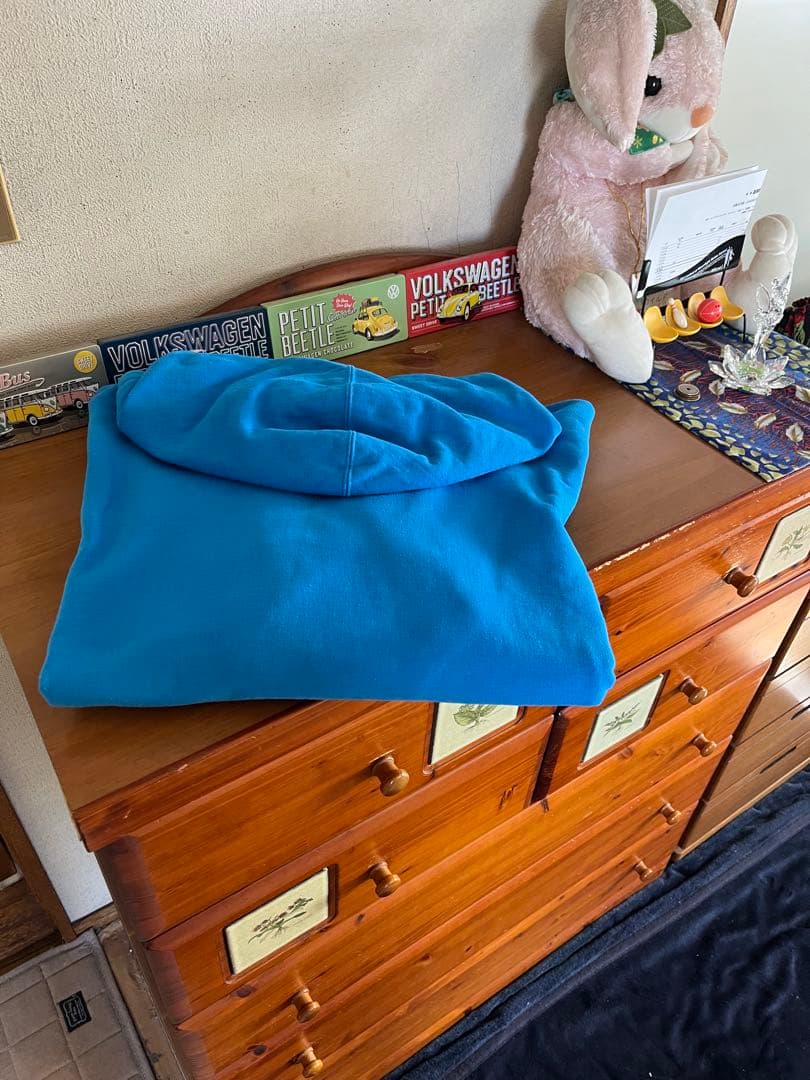 supreme希少22s袖刺繍パーカーブルー