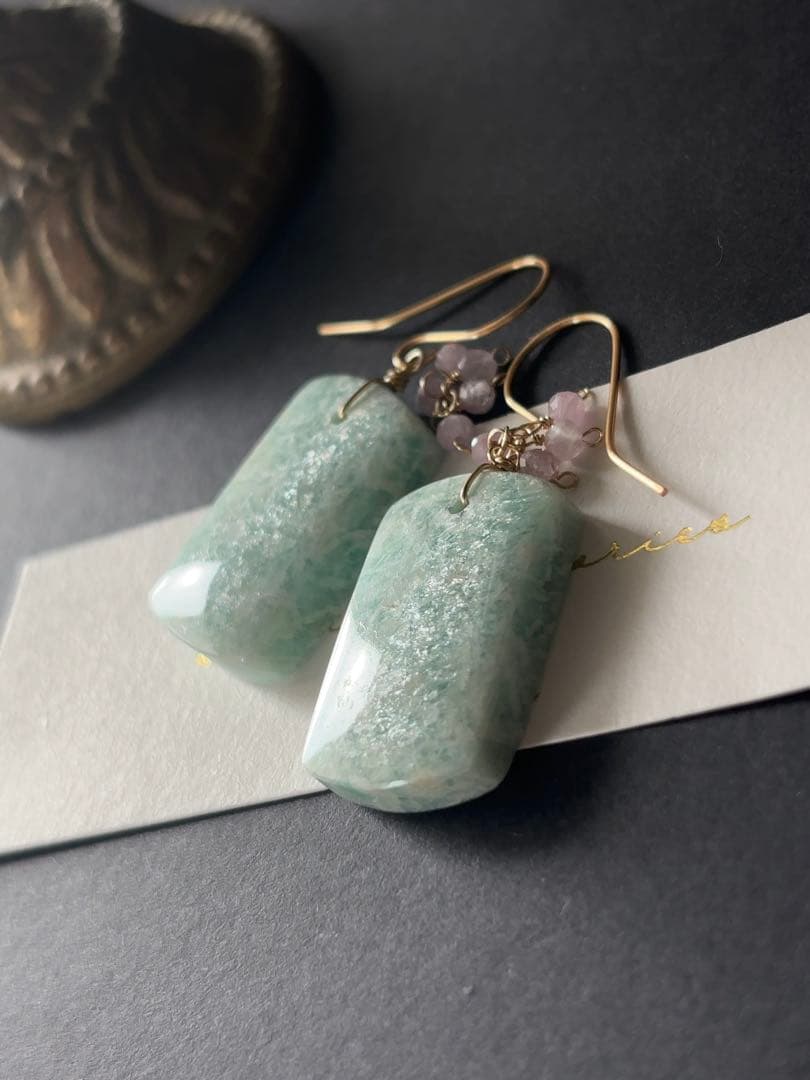 専用 キラキラアマゾナイトピアス R921