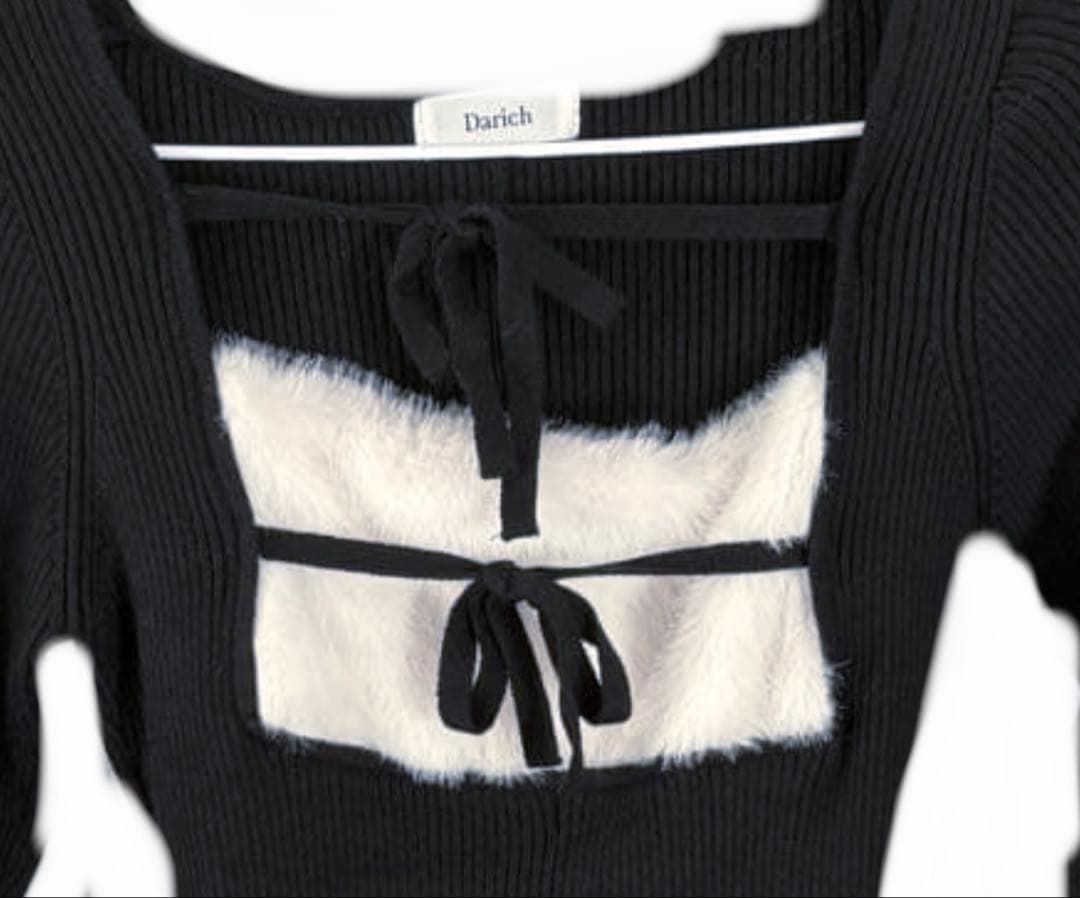 Darich リボンファーフレアニットミニワンピース Freesize