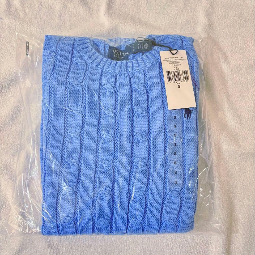 ポロラルフローレン レディース ケーブルニット ピマコットン 青 水色 S