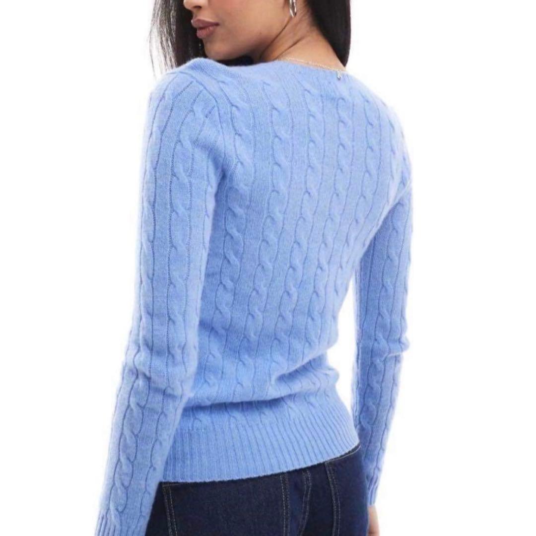 ポロラルフローレン レディース ケーブルニット ピマコットン 青 水色 S