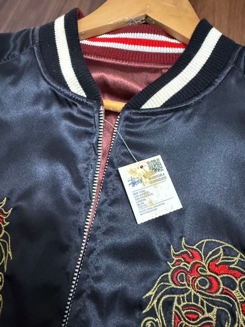 OLDStussy スカジャン 黒 サテン刺繍