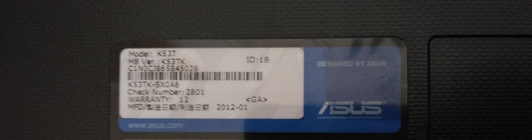 ASUS K53TK-sx0A6 ノートパソコン　Windows7 4GB