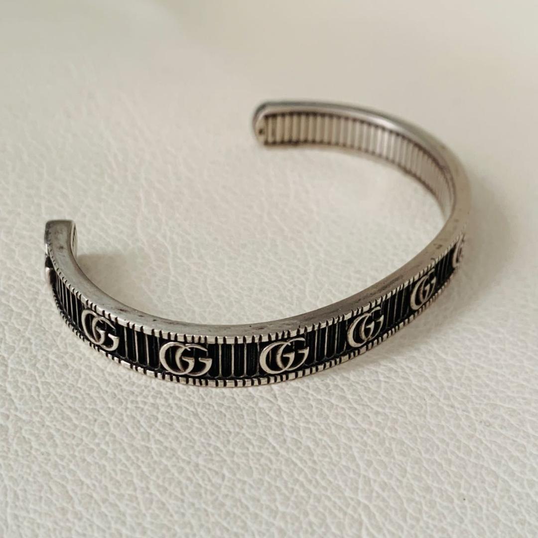 グッチ 925 マーモント バングル 16 ブレスレット 燻し gg ダブルG