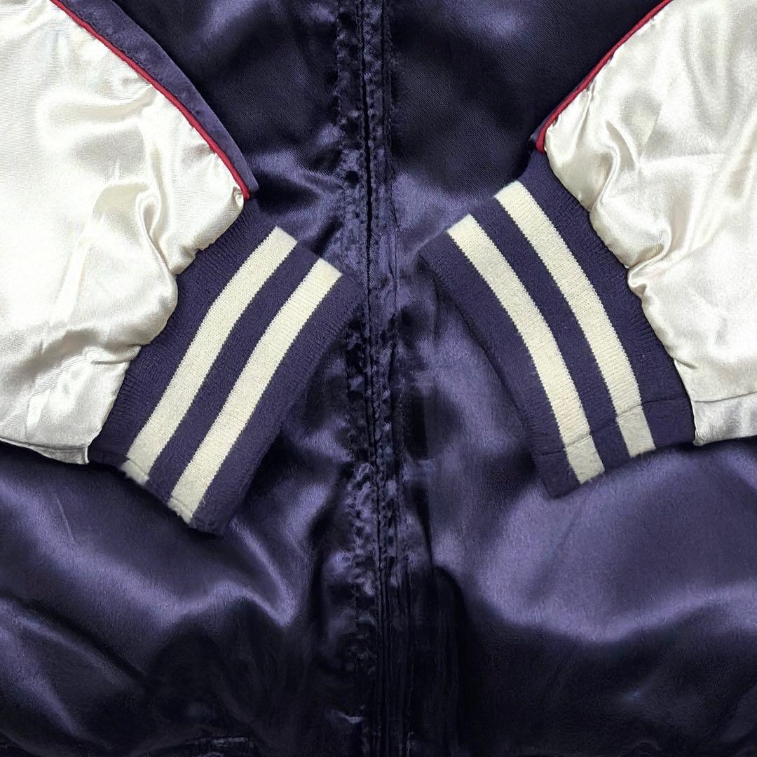 美品　一心如鏡　スカジャン　サテン　キルティング　雷神　風神　XL　パープル