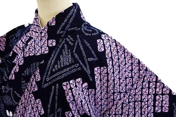 ★専用★未使用品 浴衣 有松絞り バチ衿 紺 花文 身丈163cm お洒落
