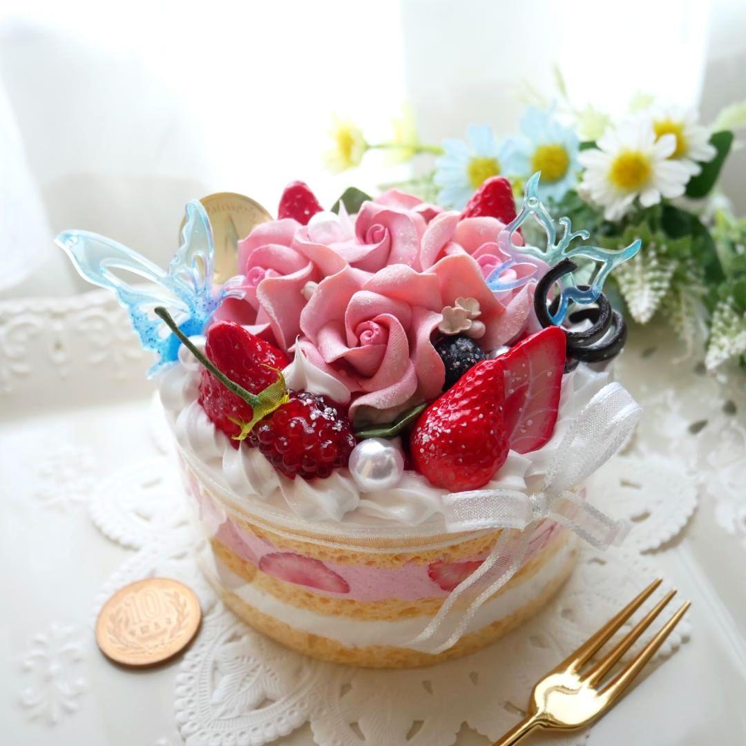 【ひび様】フェイクスイーツ◆五輪の華やかピンクローズ♡ホールケーキ◆リアルサイズ