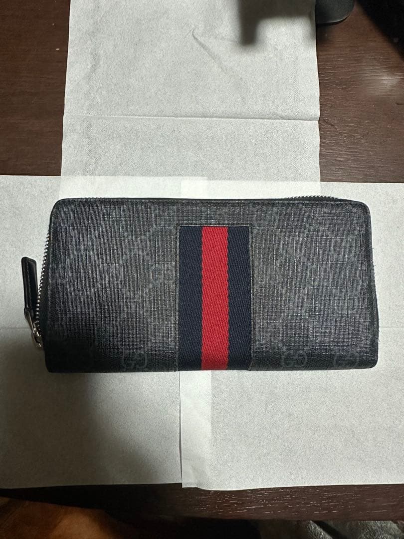 GUCCI 長財布 ダークグレー ストライプ