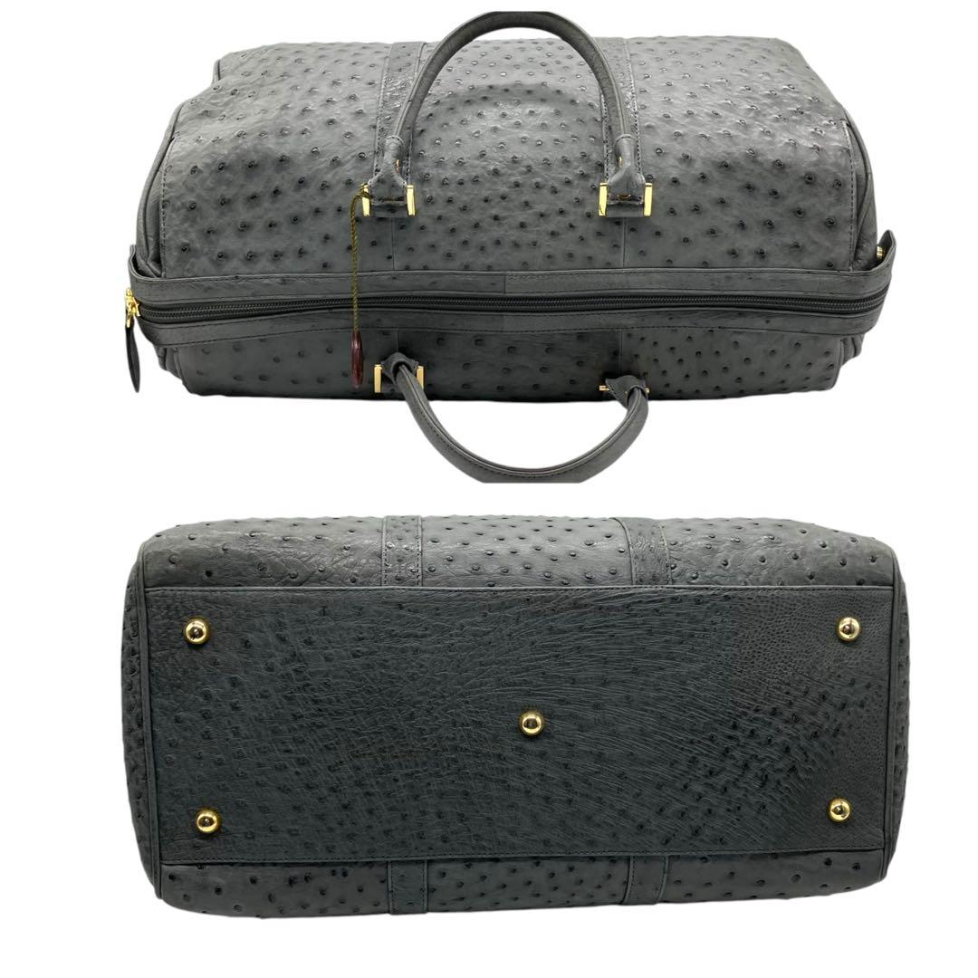 良品 1979 JRA オーストリッチ ボストンバッグ グレー 大容量