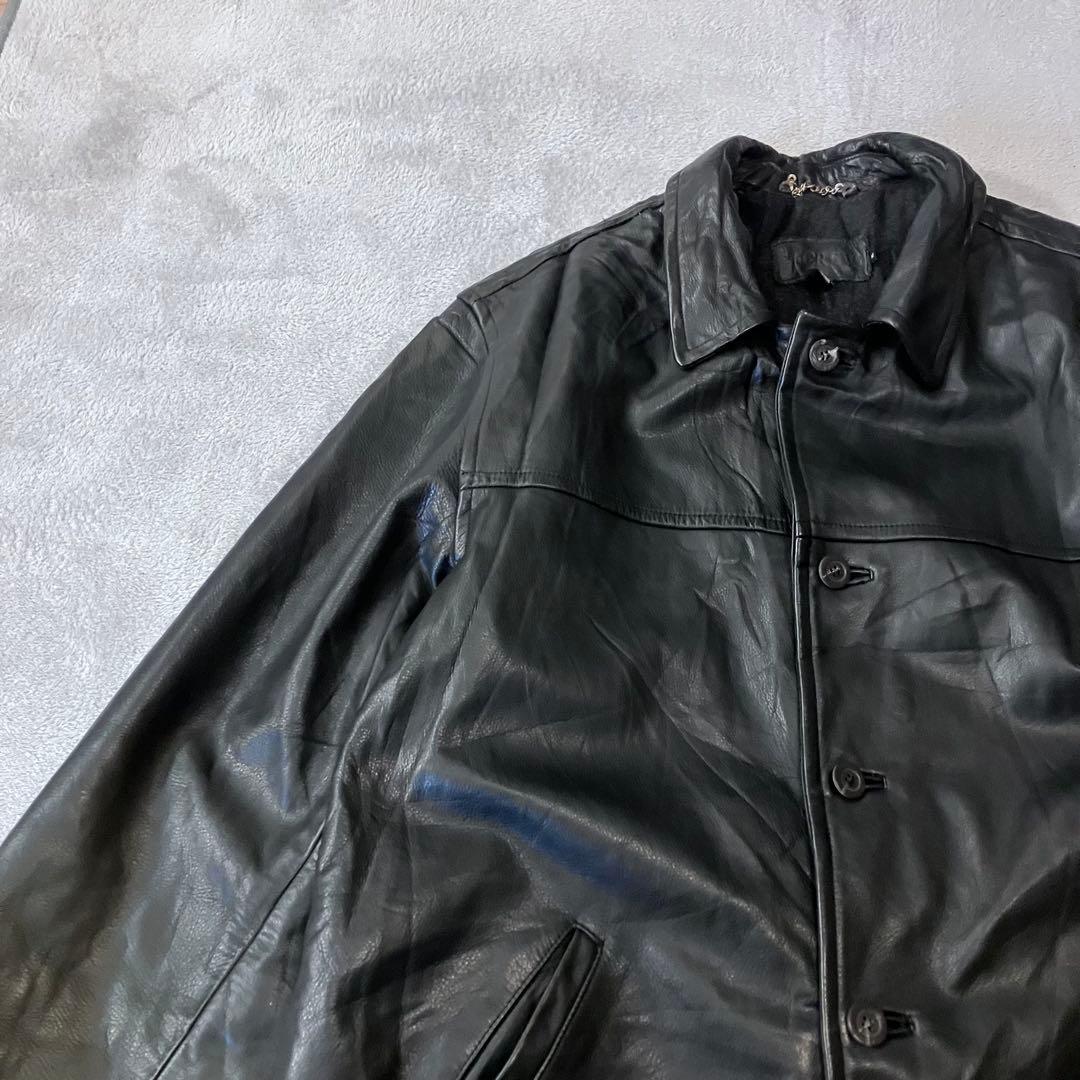 J.CREW 90s レザーカーコート　ボタンダウン　100%本革　ヴィンテージ