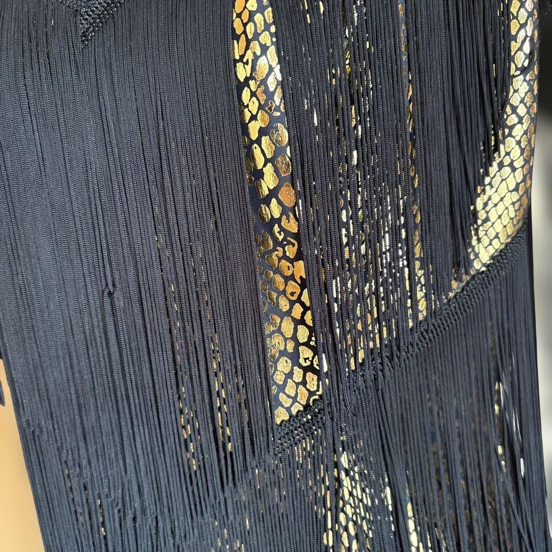 本日終了14444-11111チャコット　フリンジ付き黒ダンスドレス