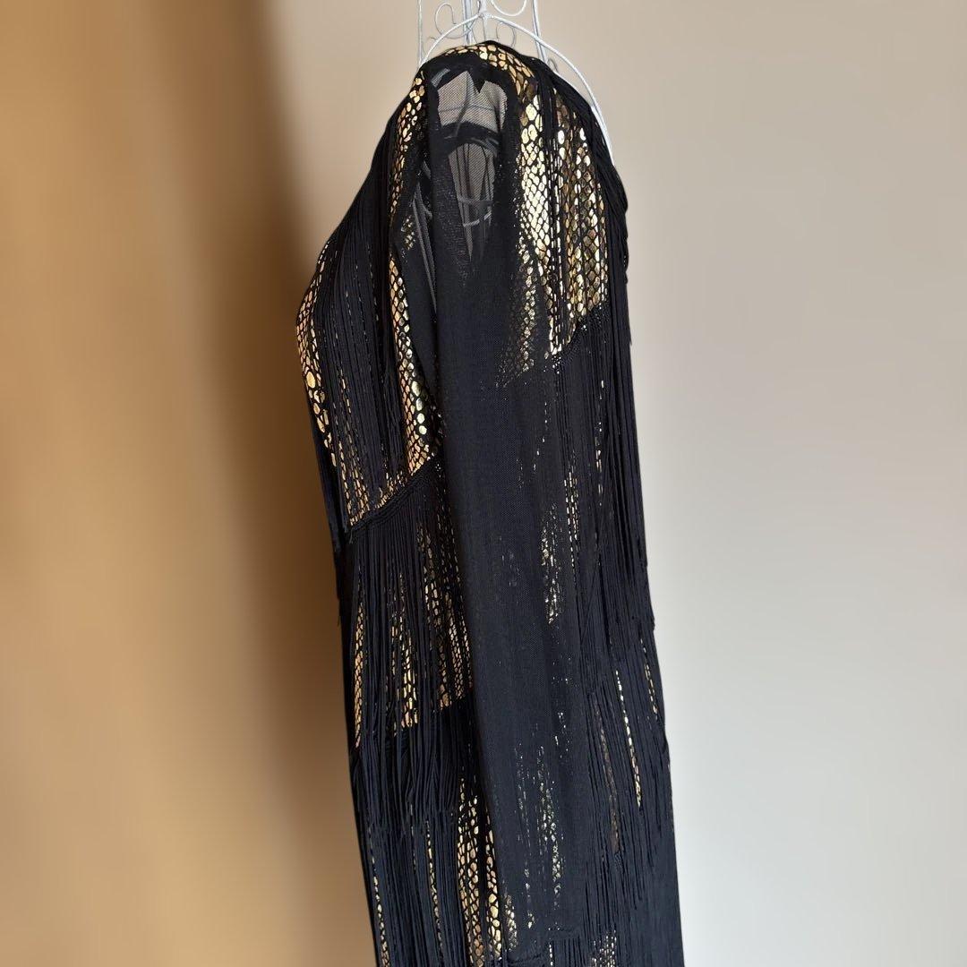 本日終了14444-11111チャコット　フリンジ付き黒ダンスドレス