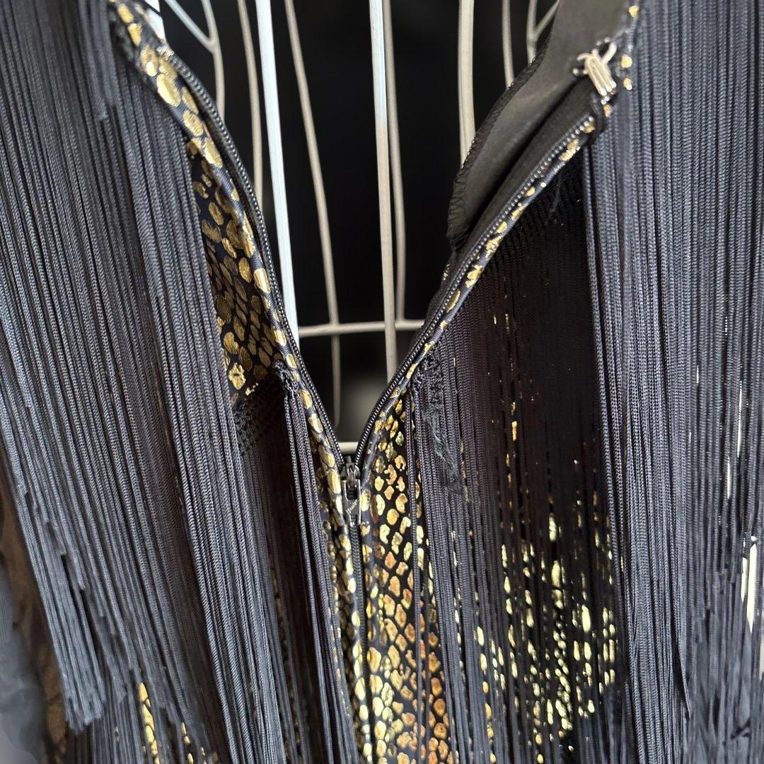 本日終了14444-11111チャコット　フリンジ付き黒ダンスドレス