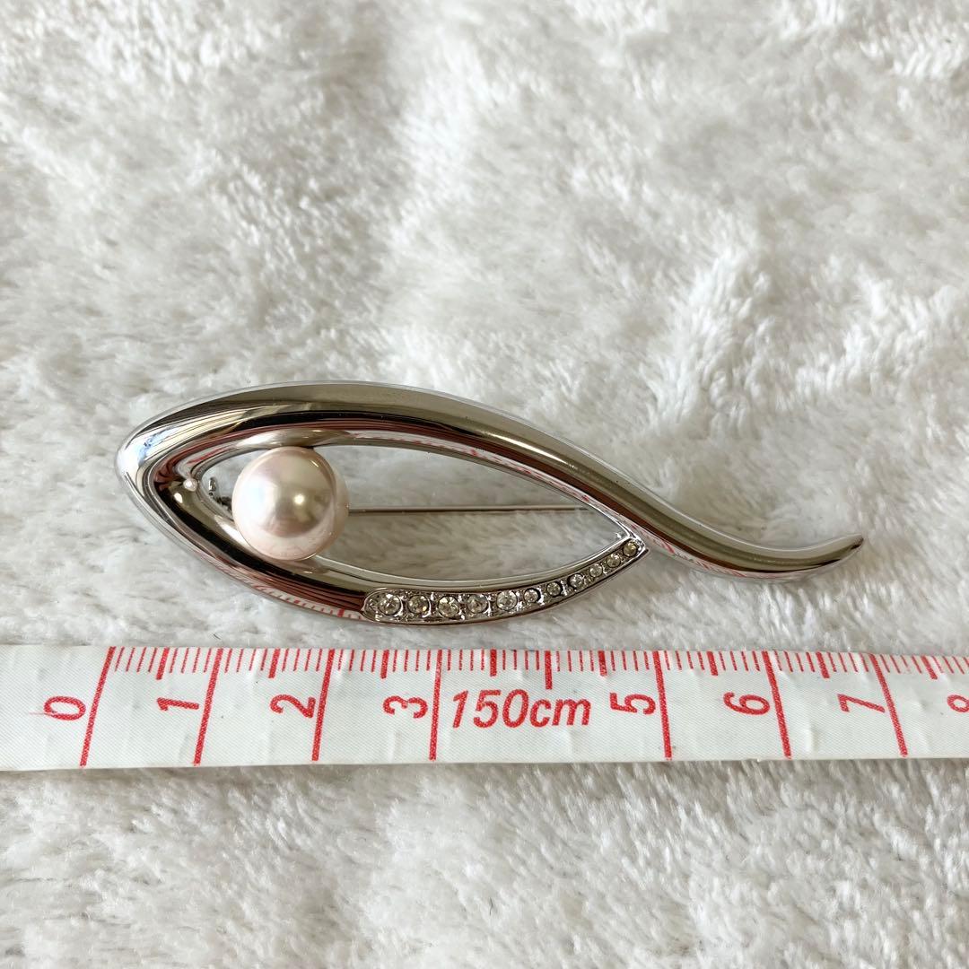 ★美品★ミキモト　パールブローチ　ラインストーン　シルバー　あこや真珠　大珠