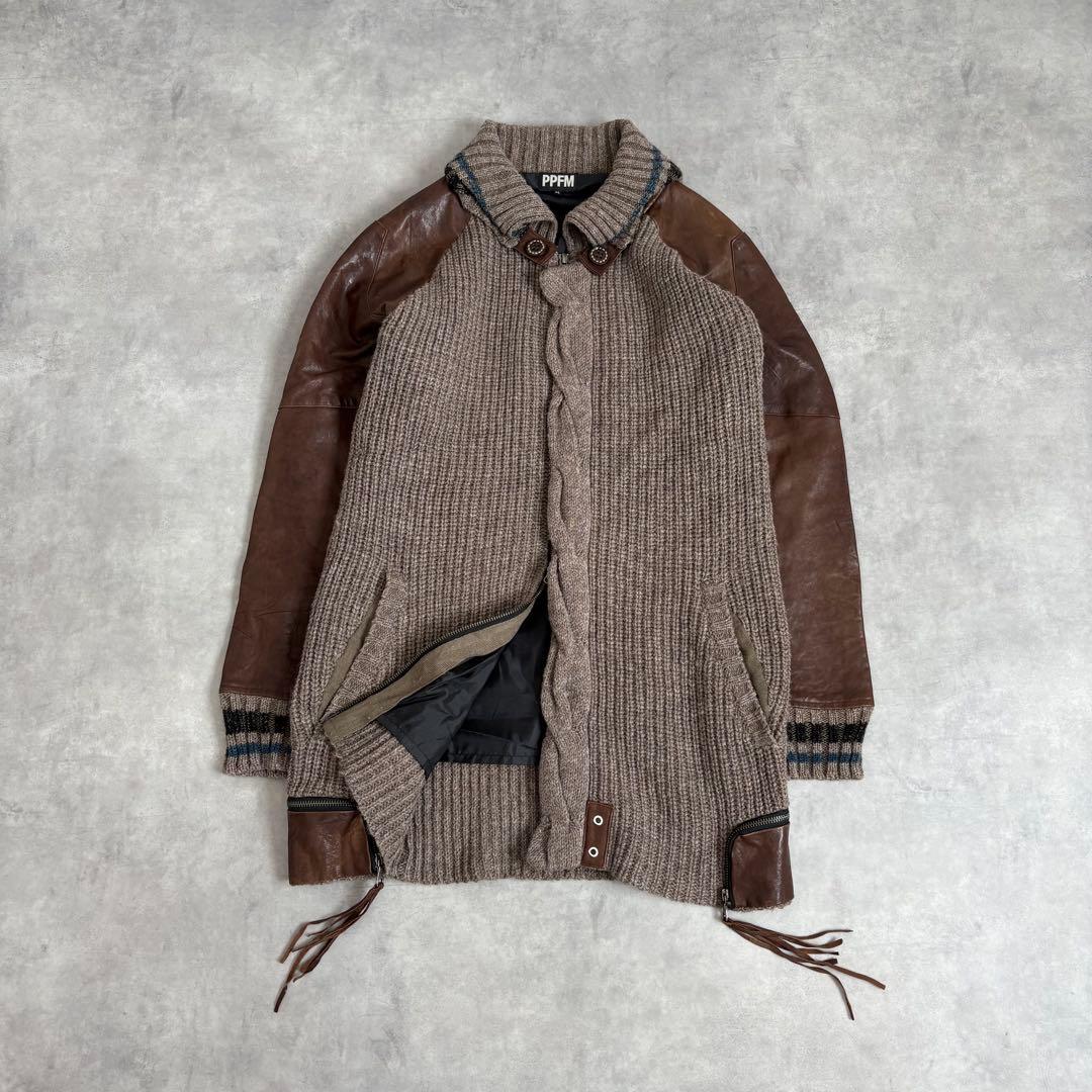 PPFM レザー切り替えニットジャケット カウチン ギミック y2k ブラウン