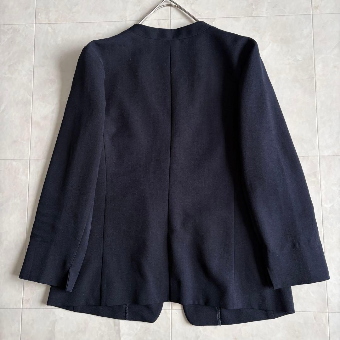 NATURAL BEAUTY BASIC ノーカラーパンツスーツ 紺 S/XS