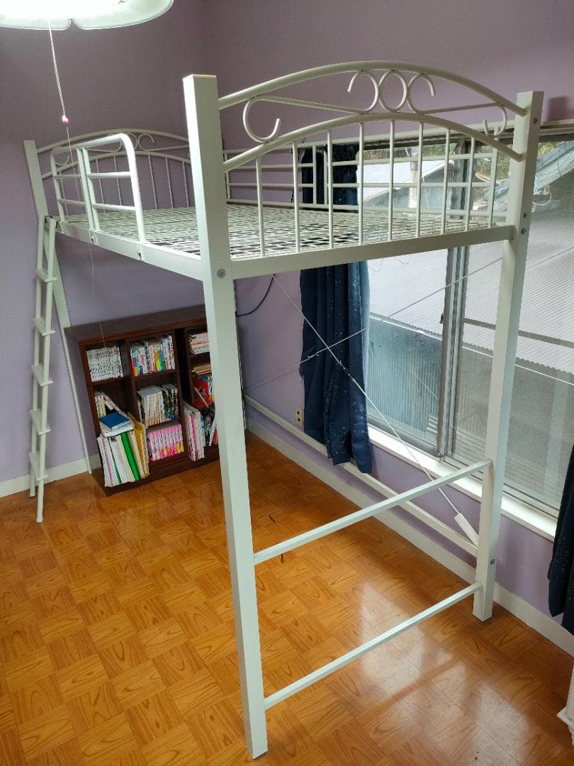 ホワイト ロフトベッド　パイプベッド　シングル