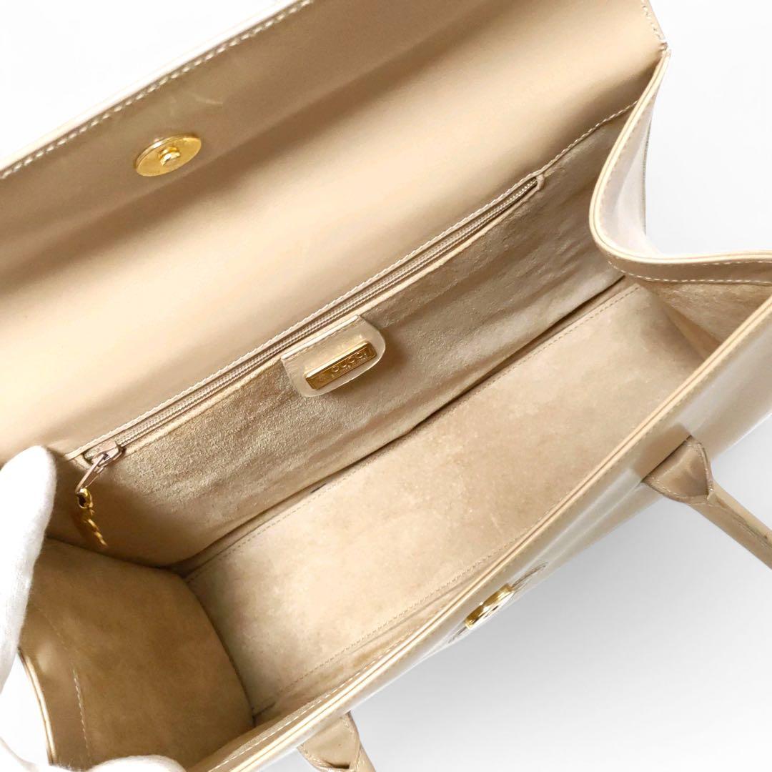 美品✨オールドグッチ インターロッキング ハンドバッグ レザー ベージュ 廃盤