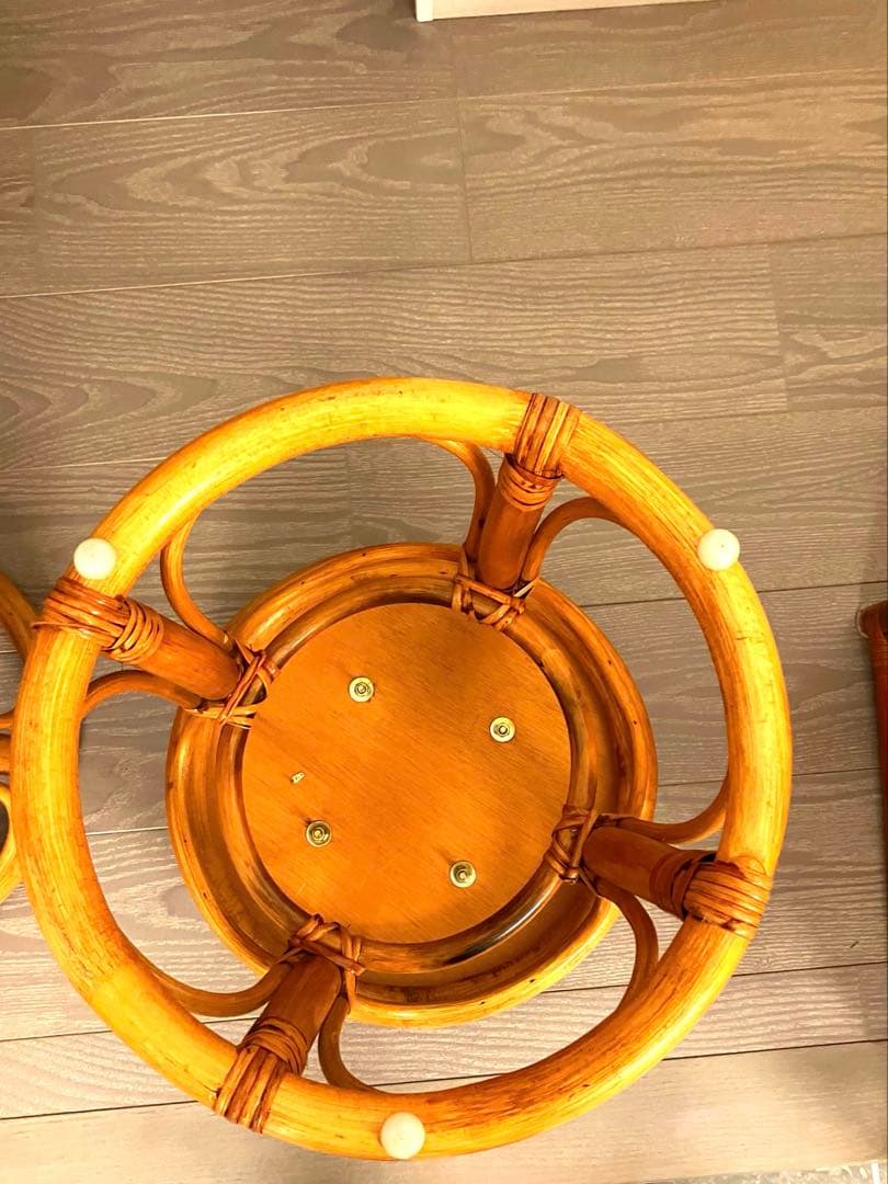 良品 天然ラタン 回転スツール2脚セット 昭和レトロ 丸椅子 椅子 ヴィンテージ