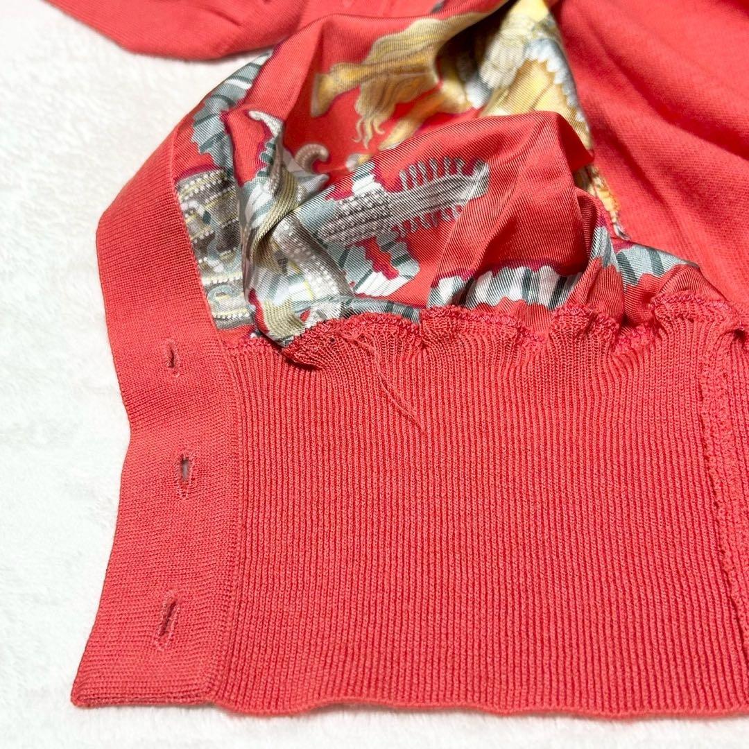 ★美品★エルメス　カーディガン　スカーフ柄　カレ　シルク　金ボタン　セリエボタン