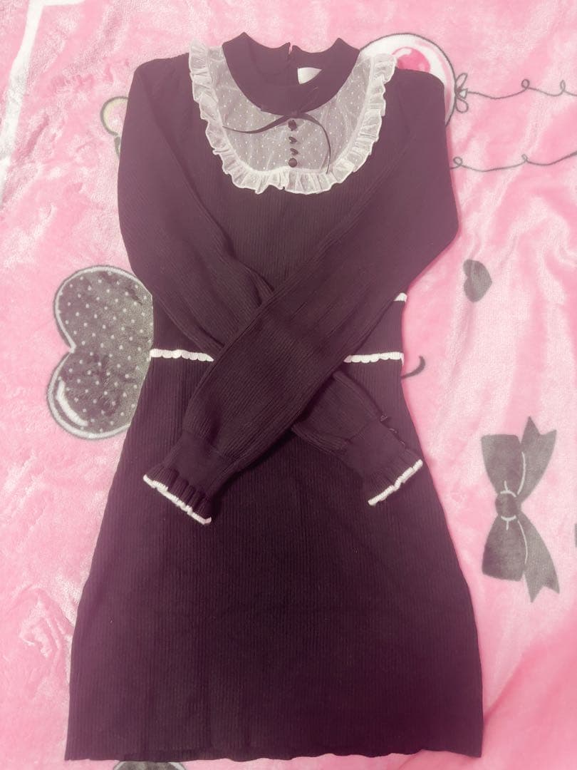 pium チュールフリルドーリーニットワンピース ブラック 黒