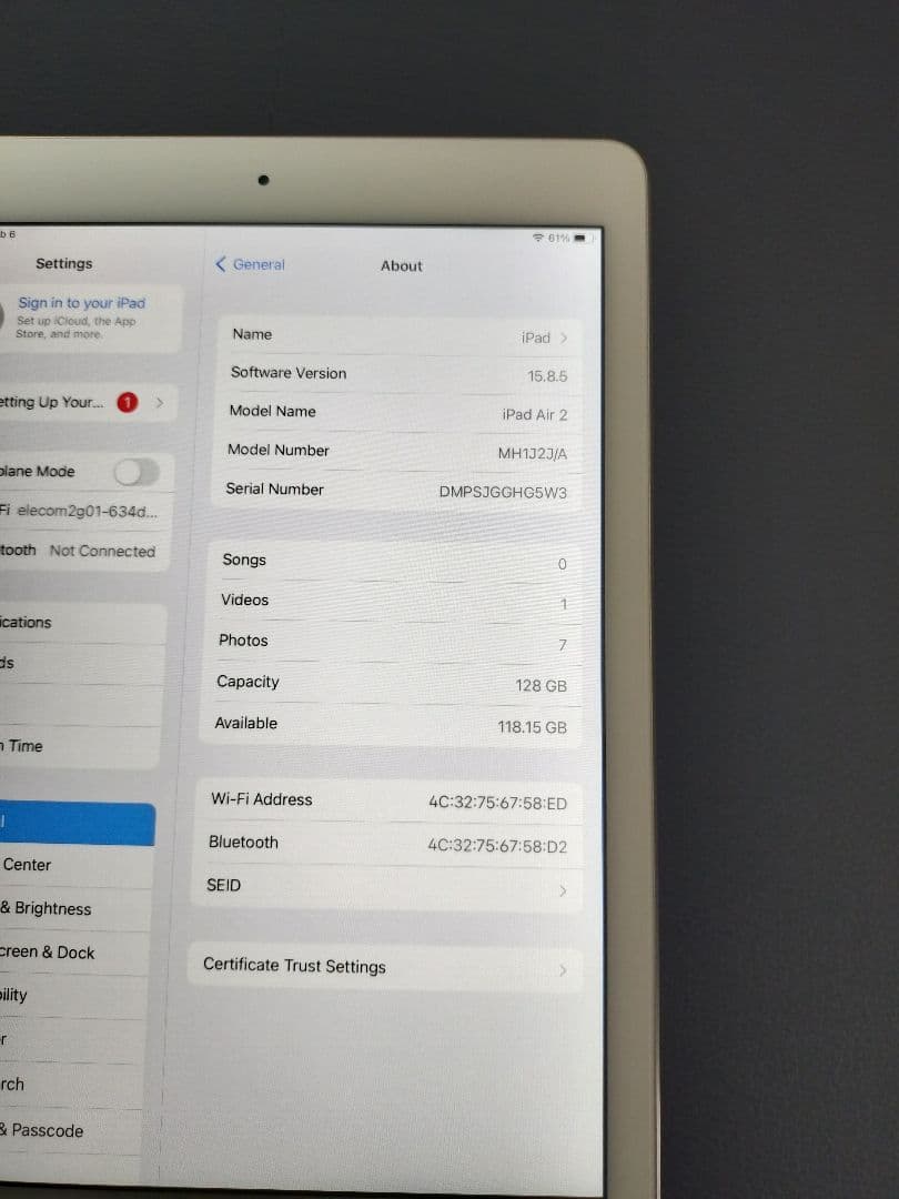 iPad本体 Ipad Air 2 128GB