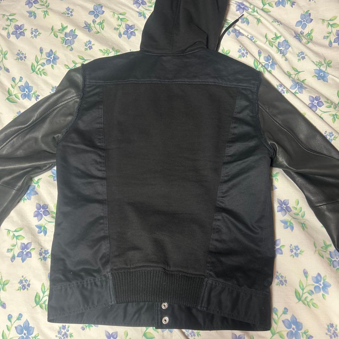 DIESEL フード付きデニムジャケット 黒 デニム レザー