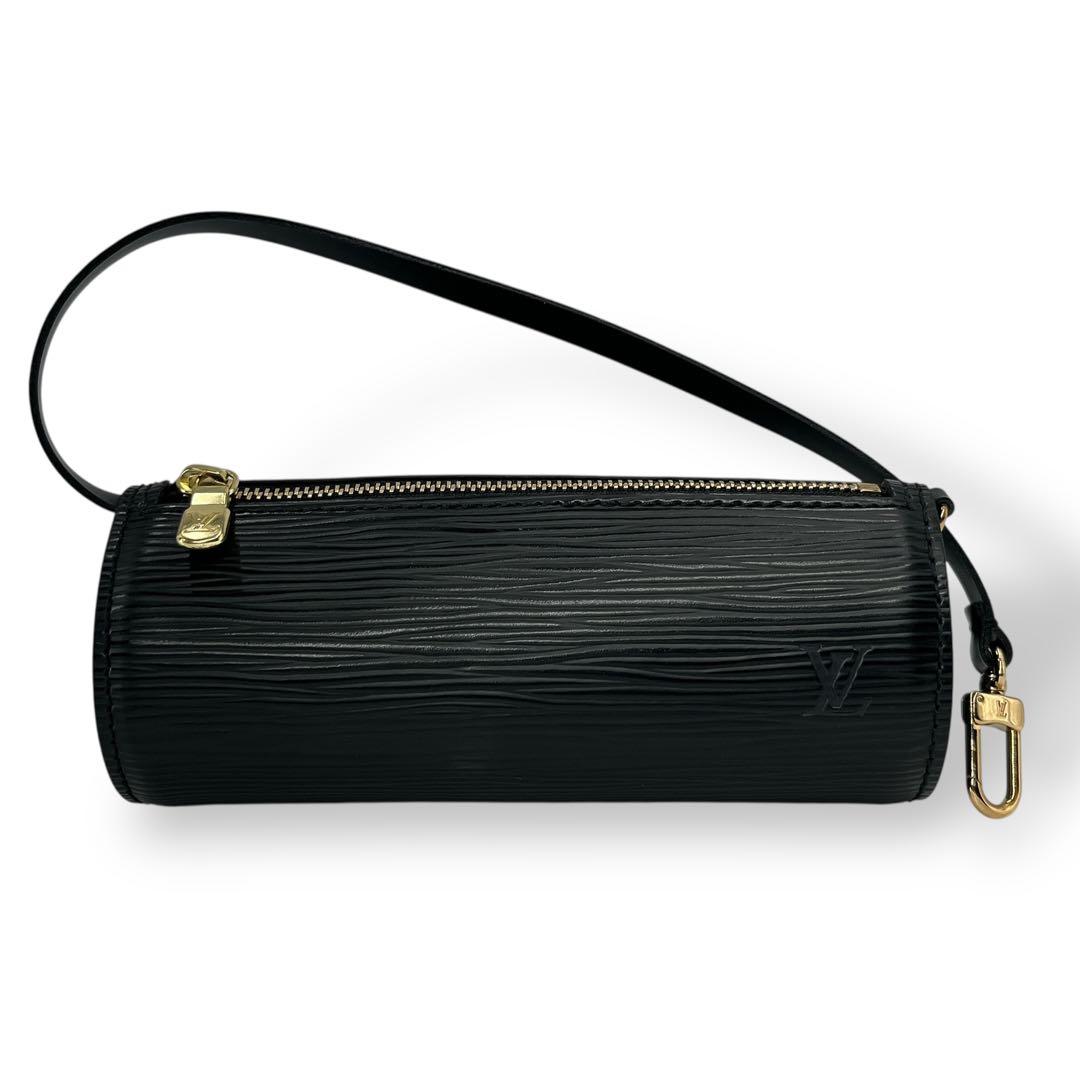 ルイヴィトン　ミニポーチ　エピ　型押しロゴ　ゴールド金具　LVロゴ　筒形　黒