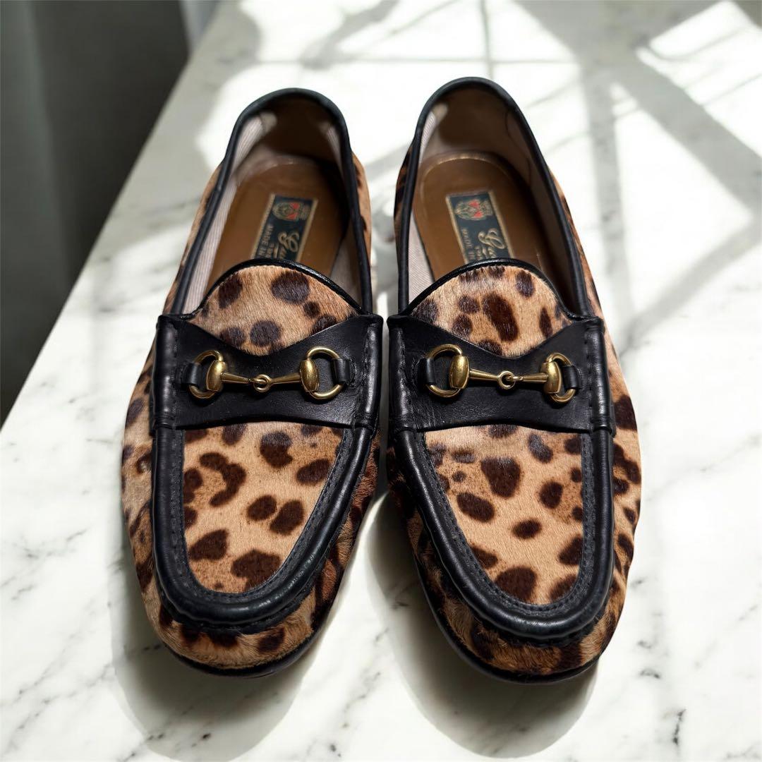 美品 レオパード ヒョウ柄 グッチ GUCCI ビットローファー ローファー