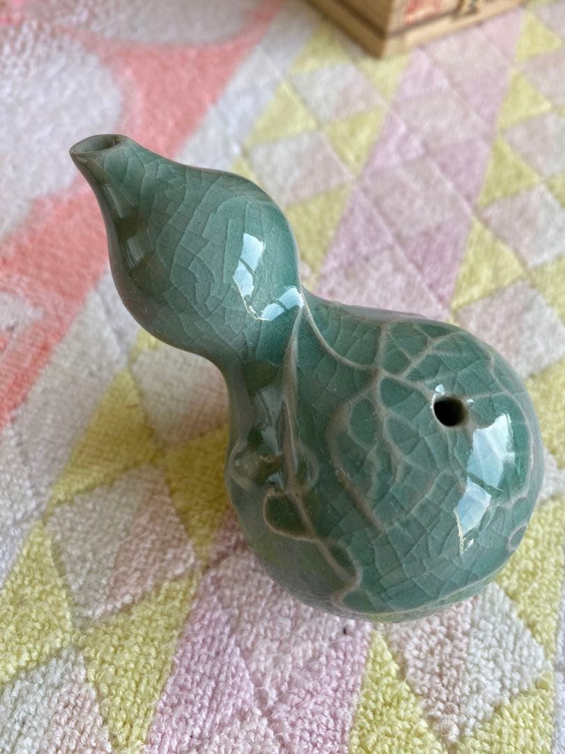 青磁瓢箪形水滴　青峰　書道　木箱入　水滴