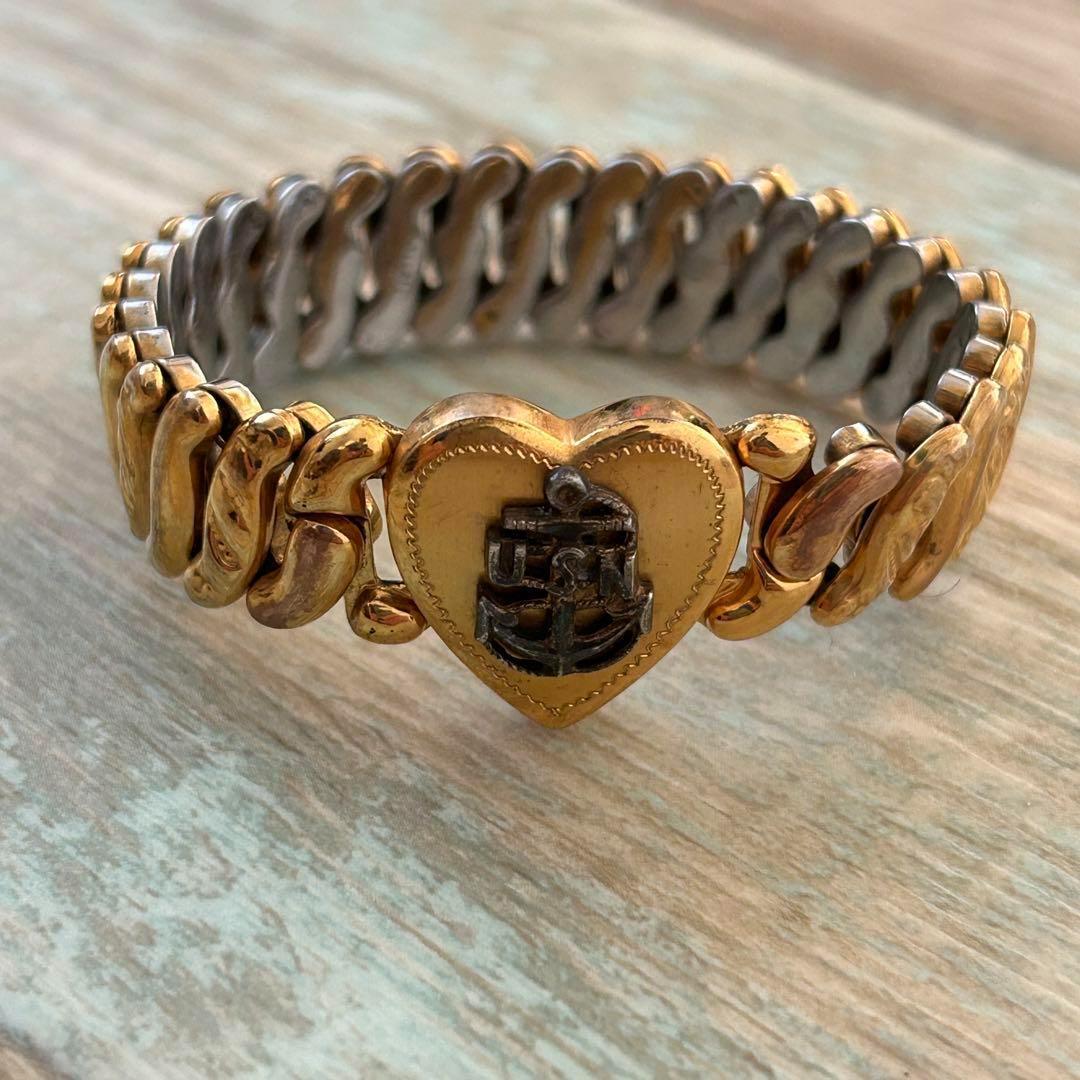 40s US NAVY スウィートハートジュエリー 蛇腹ブレスレット 金張り