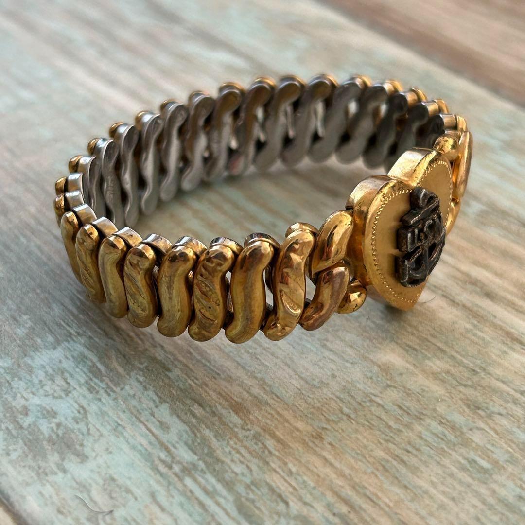 40s US NAVY スウィートハートジュエリー 蛇腹ブレスレット 金張り