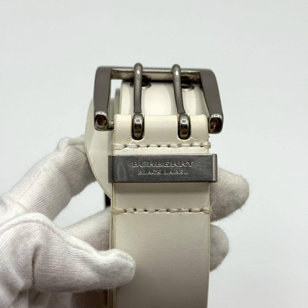 希少✨バーバリーブラックレーベル レザーベルト ダブルピンPaul 白 黒 箱付