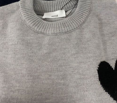 AMI PARIS グレー セーター ハート刺繍 ブラック L 男女兼用