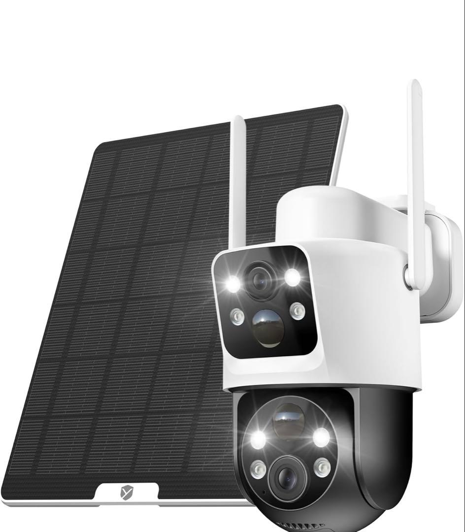 デュアルレンズ 防犯カメラ ソーラーパネル付き