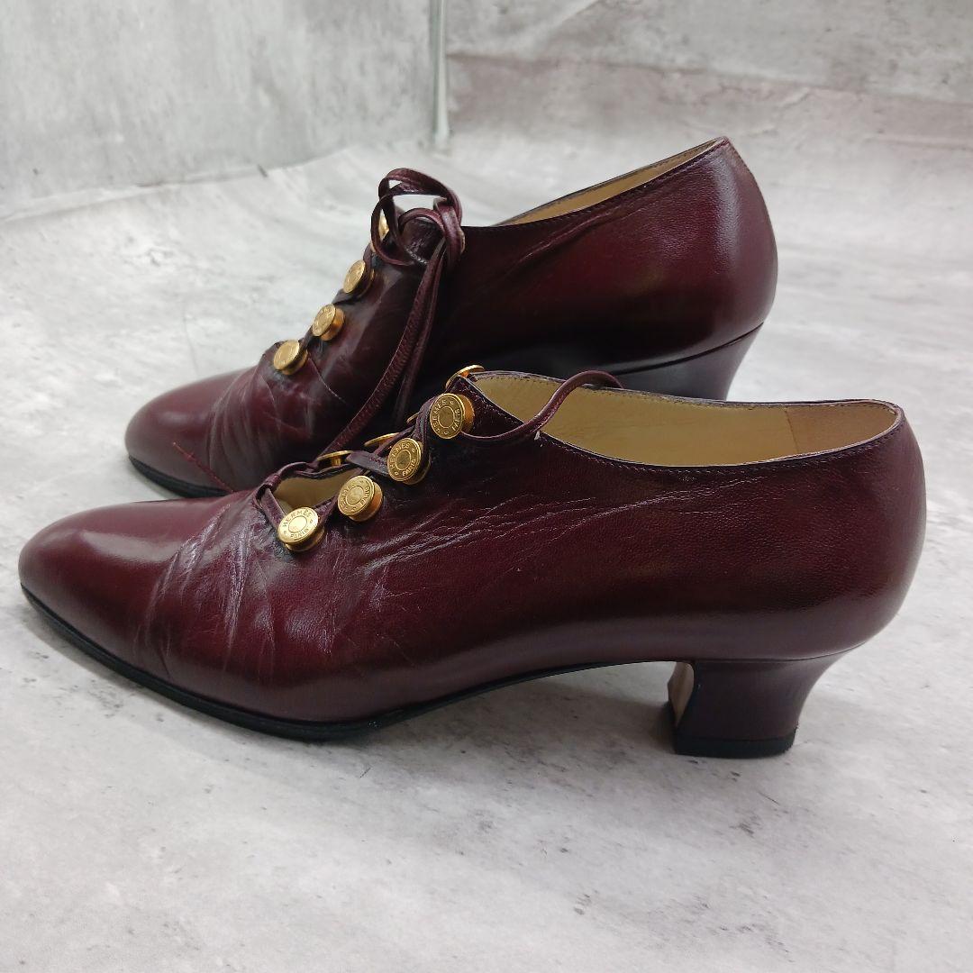 ✨極美品✨ エルメス ヒール レザー セリエボタン パンプス 38 ワインレッド