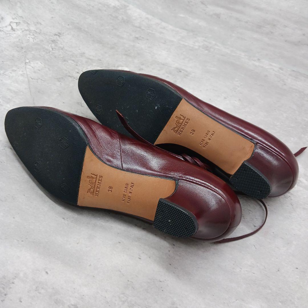 ✨極美品✨ エルメス ヒール レザー セリエボタン パンプス 38 ワインレッド