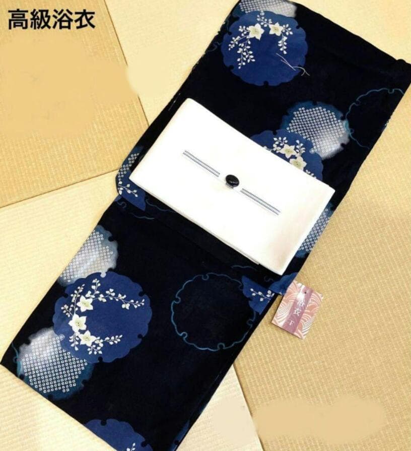 白無地系半幅帯+お任せ帯締め+お任せ帯留め+お任せ下駄つき◆◆古典青紺の桔梗浴衣