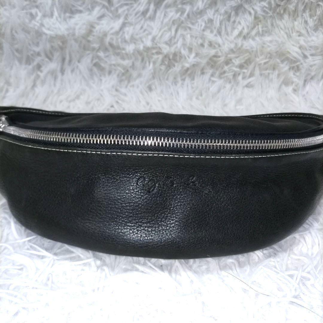 【極美品】希少　アニエスベー ウエストポーチ レザー ブラック 　エンボスロゴ