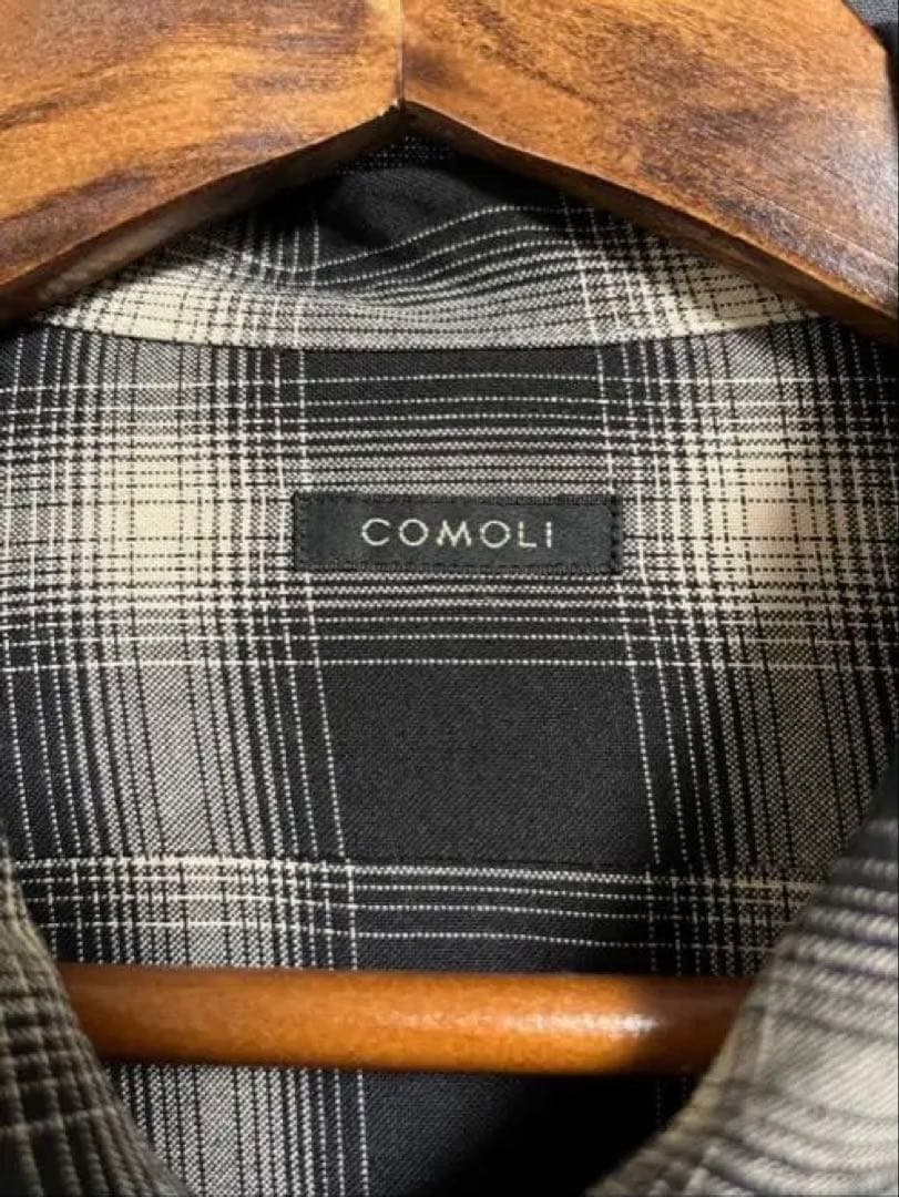 comoli 23ss レーヨンチェックオープンカラーシャツ