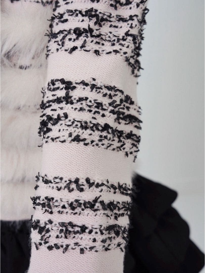 ルミニョン Lumi tweed-like fur knit ピンク×ブラック