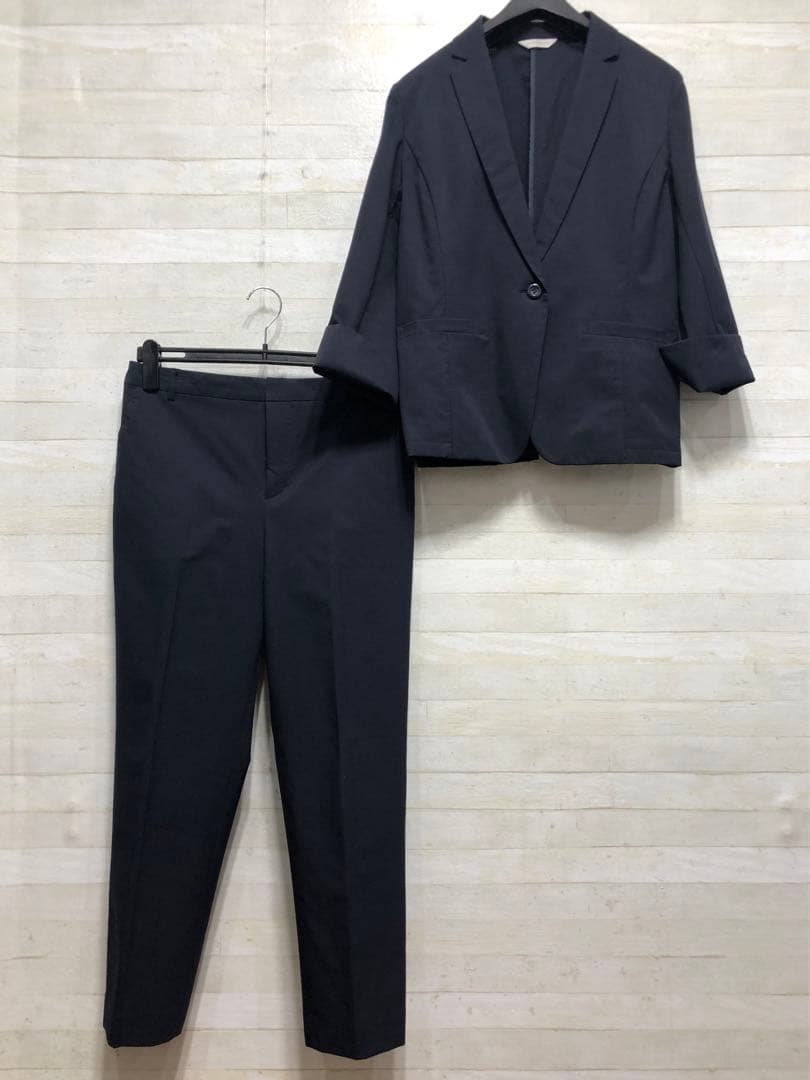 新品☆13号L紺系♪うす手9分丈テーパードパンツスーツ♪少しわけあり〇G191