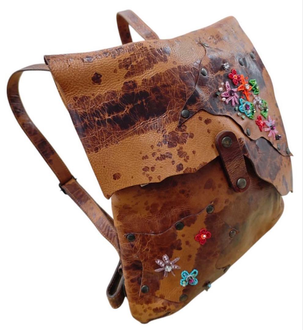 アルベロベロ ALBEROBELLO ビーズ刺繍 レザーバックパック