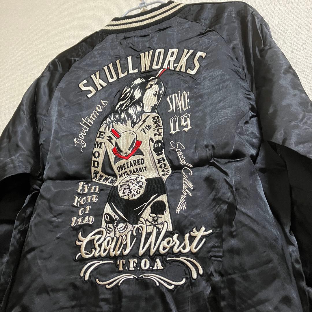 新品 クローズ コラボ ピンナップガール スカジャン スカルワークス 刺繍 XL