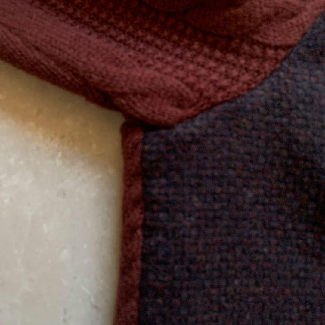 PAPAS + パパスプラス　ニットZIPブルゾン　袖ケーブル　エンジ　L