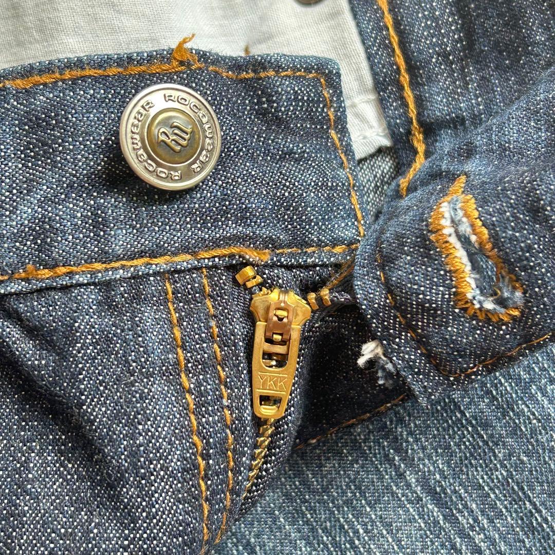 美品 希少 ロカウェア ROCAWEAR バギー デニム W40 デカロゴ 刺繍