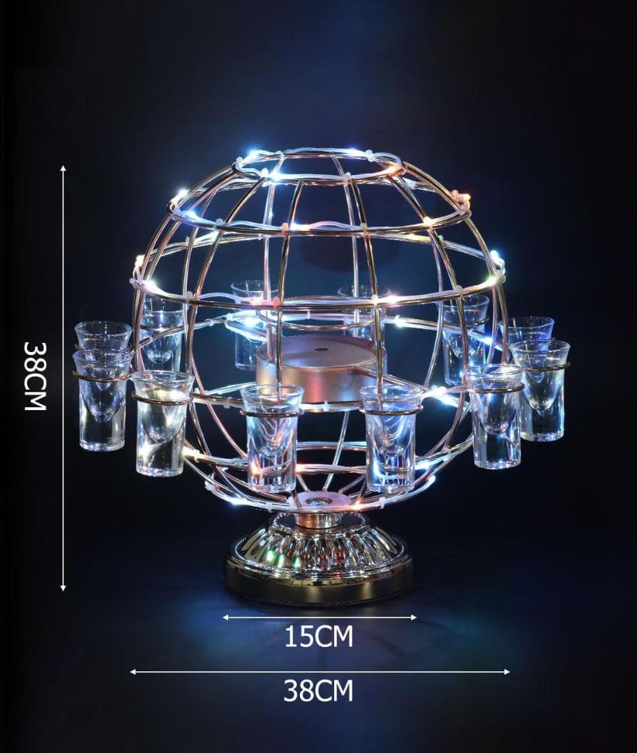 光るカクテルラック テキーラ観覧車 12カップ テキーラ地球儀LED酒ボトルの棚