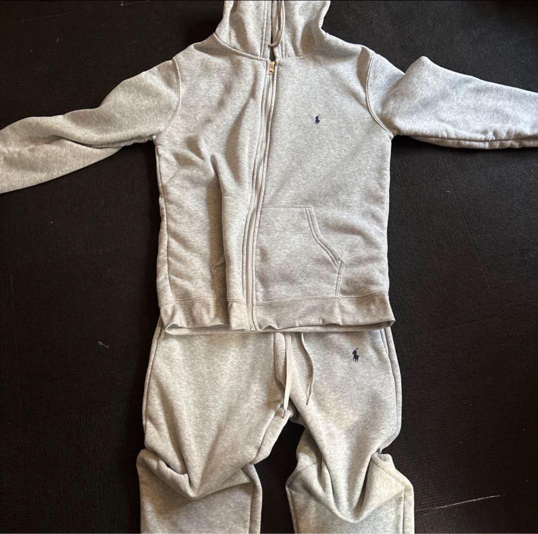 Polo zip up hoodie gray セットアップ　パーカー