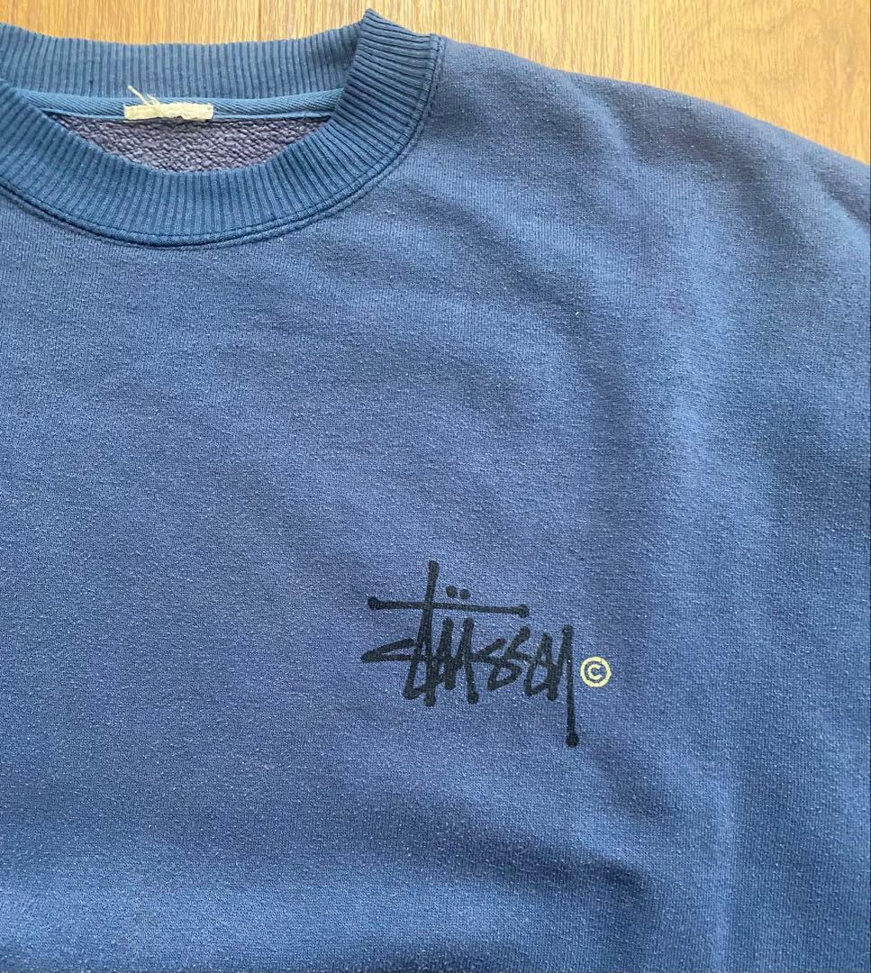 90sオールドステューシーロゴスウェット ネイビーブルー XL フェードネイビー