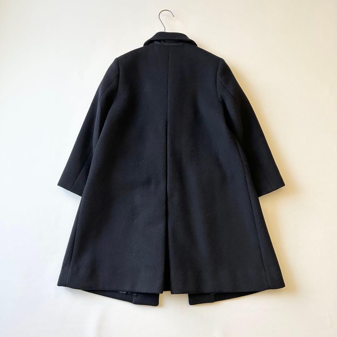 3029y美品 ファミリア 丸襟ウールフレアロングコート 紺 130 お受験